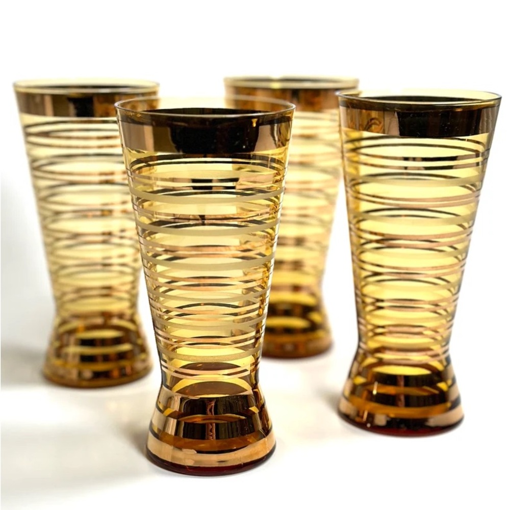 Vintage Drink ware, Gold rim glasses, Mid century modern